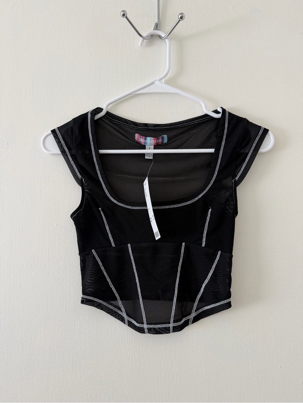 Urban Outfitters Black Mesh Crop Top with Contrast Stitching